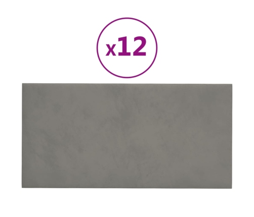 vidaXL Paneles de pared 12 uds terciopelo gris claro 30x15 cm 0,54 m²