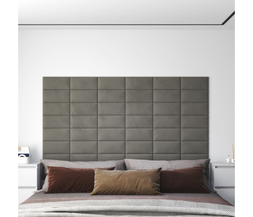 Paneles de pared 12 uds terciopelo gris claro 30x15 cm 0,54 m²