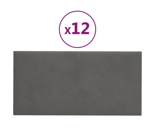 Paneles de pared 12 uds terciopelo gris oscuro 30x15 cm 0,54 m²