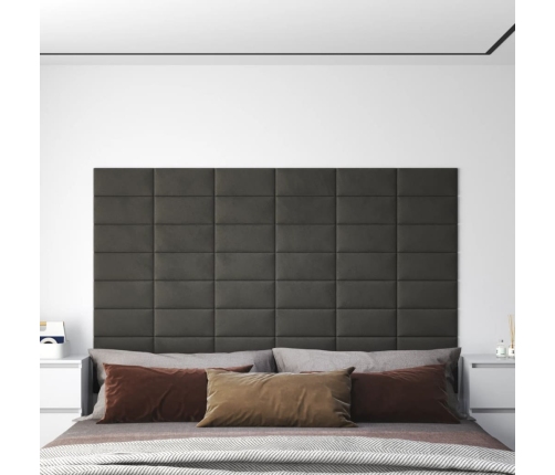 Paneles de pared 12 uds terciopelo gris oscuro 30x15 cm 0,54 m²