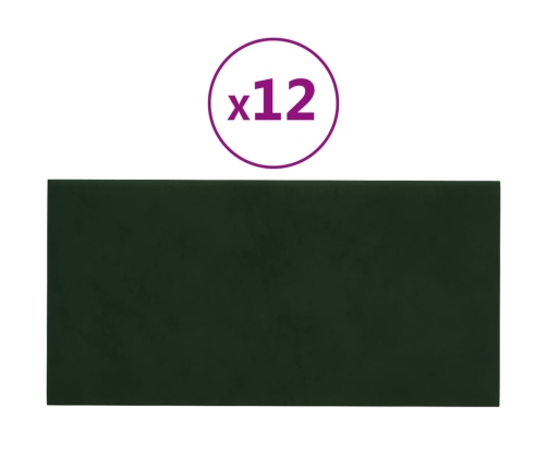 Paneles de pared 12 uds terciopelo verde oscuro 30x15cm 0,54 m²