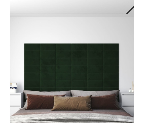 Paneles de pared 12 uds terciopelo verde oscuro 30x15cm 0,54 m²