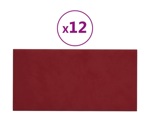 Paneles de pared 12 uds terciopelo rojo tinto 30x15 cm 0,54 m²