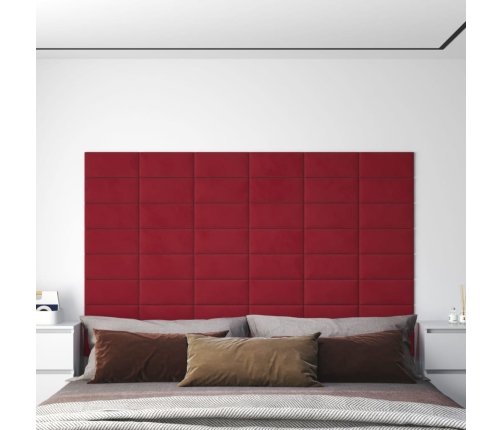 Paneles de pared 12 uds terciopelo rojo tinto 30x15 cm 0,54 m²