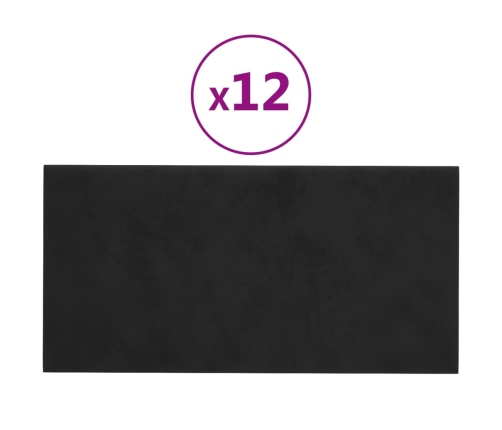 Paneles de pared 12 uds terciopelo negro 30x15 cm 0,54 m²