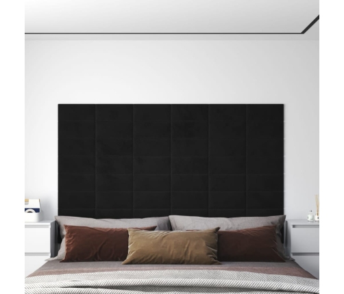 Paneles de pared 12 uds terciopelo negro 30x15 cm 0,54 m²