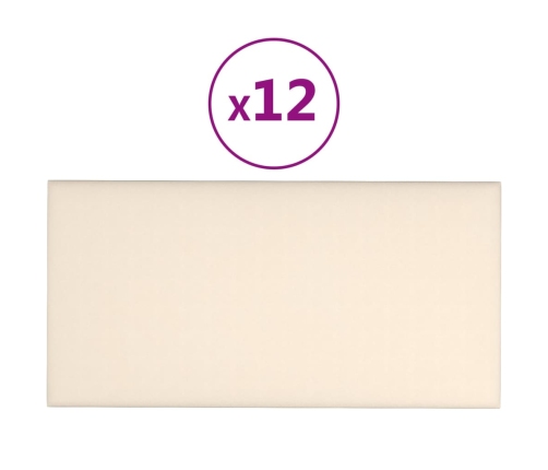 Paneles de pared 12 uds terciopelo crema 30x15 cm 0,54 m²