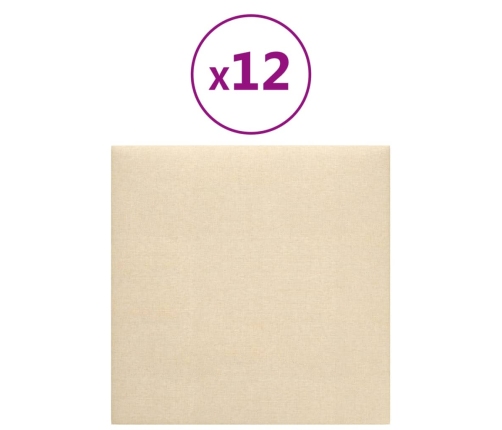 Paneles de pared 12 uds tela color crema 30x30 cm 1,08 m²