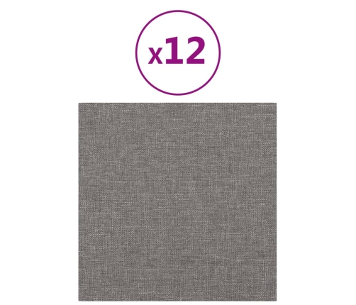 Paneles de pared 12 uds tela gris claro 30x30 cm 1,08 m²