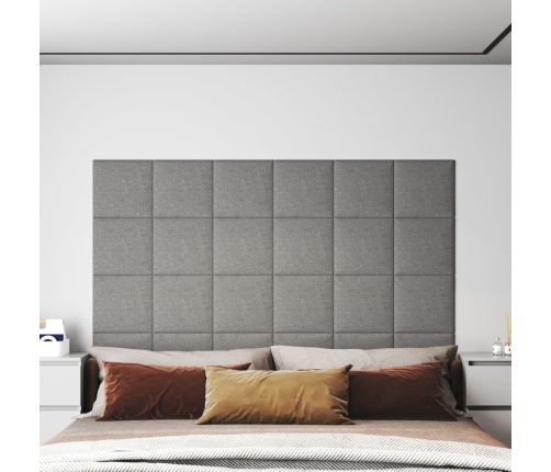 Paneles de pared 12 uds tela gris claro 30x30 cm 1,08 m²