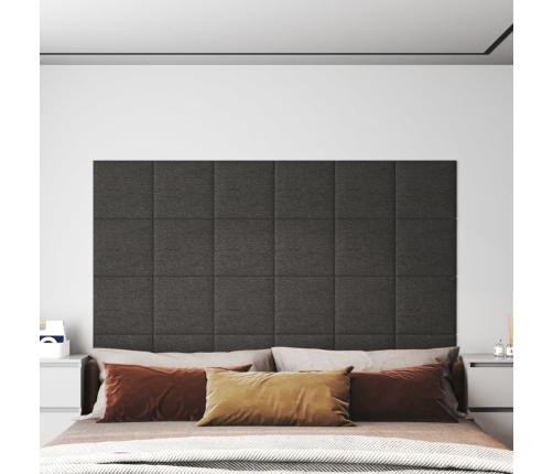 Paneles de pared 12 uds tela gris oscuro 30x30 cm 1,08 m²