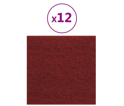 Paneles de pared 12 uds tela rojo tinto 30x30 cm 1,08 m²