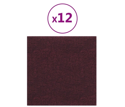 Paneles de pared 12 uds tela morado 30x30 cm 1,08 m²