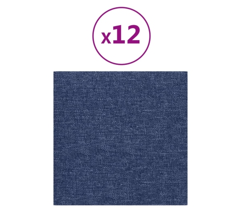 vidaXL Paneles de pared 12 uds tela azul 30x30 cm 1,08 m²