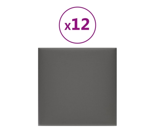 Paneles de pared 12 uds cuero sintético gris 30x30 cm 1,08 m²