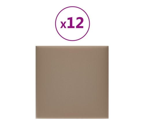 Paneles pared 12 uds cuero sintético capuchino 30x30 cm 1,08 m²