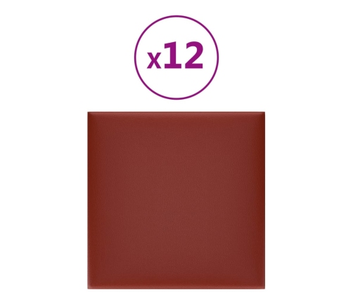 Paneles pared 12 uds cuero sintético rojo tinto 30x30 cm 1,08m²