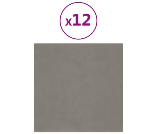 Paneles de pared 12 uds terciopelo gris claro 30x30 cm 1,08 m²