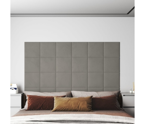 Paneles de pared 12 uds terciopelo gris claro 30x30 cm 1,08 m²