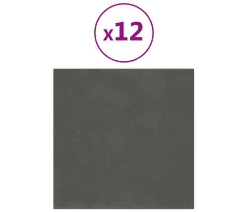 vidaXL Paneles de pared 12 uds terciopelo gris oscuro 30x30 cm 1,08 m²