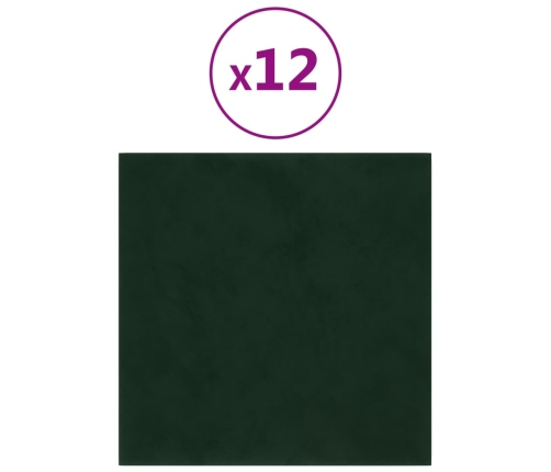 Paneles de pared 12 uds terciopelo verde oscuro 30x30 cm 1,08m²