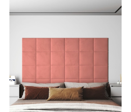 Paneles de pared 12 uds terciopelo rosa 30x30 cm 1,08 m²