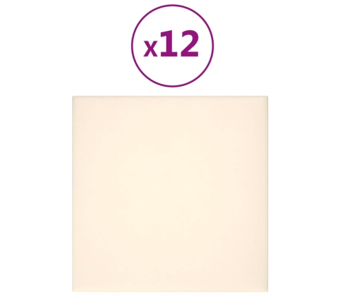 vidaXL Paneles de pared 12 uds terciopelo crema 30x30 cm 1,08 m²