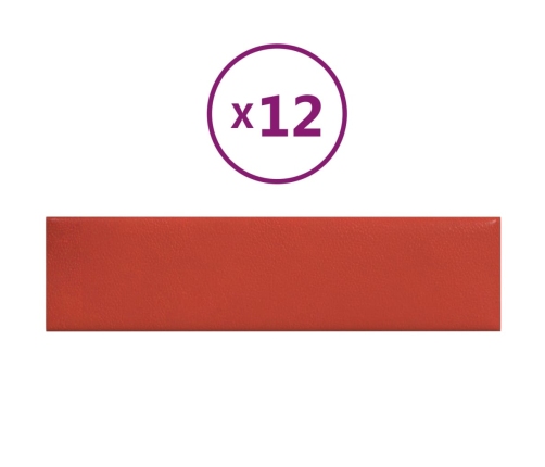 Paneles de pared 12 uds cuero sintético rojo 60x15 cm 1,08 m²