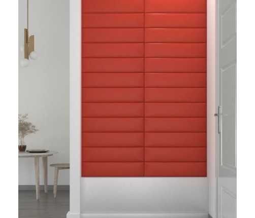 Paneles de pared 12 uds cuero sintético rojo 60x15 cm 1,08 m²