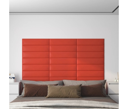 Paneles de pared 12 uds cuero sintético rojo 60x15 cm 1,08 m²