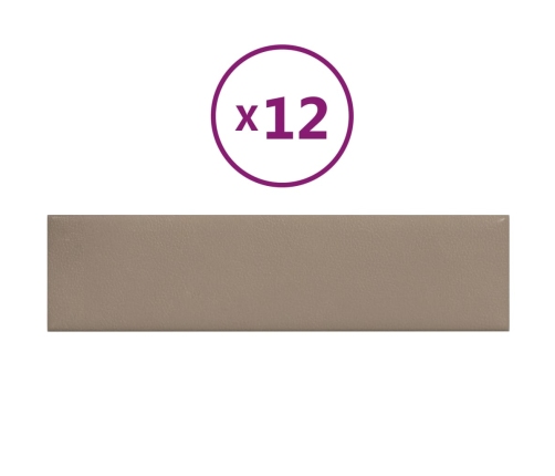 Paneles pared 12 uds cuero sintético capuchino 60x15 cm 1,08 m²