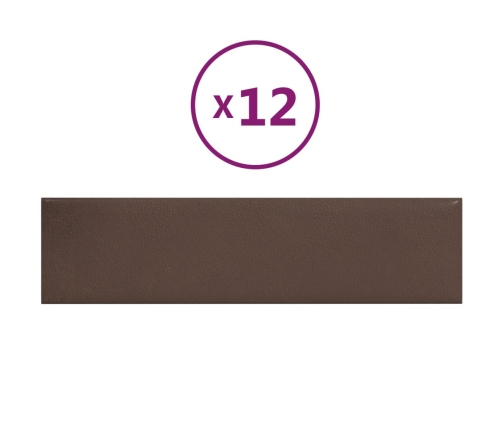 Paneles de pared 12 uds cuero sintético marrón 60x15 cm 1,08 m²