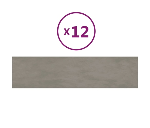 Paneles de pared 12 uds terciopelo gris claro 60x15 cm 1,08 m²