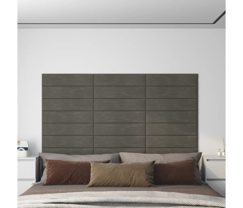 vidaXL Paneles de pared 12 uds terciopelo gris oscuro 60x15 cm 1,08 m²