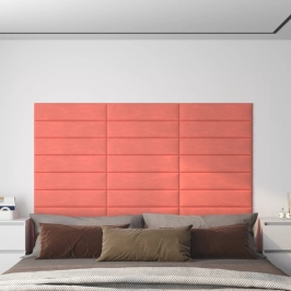 Paneles de pared 12 uds terciopelo rosa 60x15 cm 1,08 m²