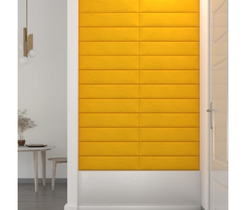 Paneles de pared 12 uds terciopelo amarillo 60x15 cm 1,08 m²