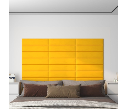 Paneles de pared 12 uds terciopelo amarillo 60x15 cm 1,08 m²