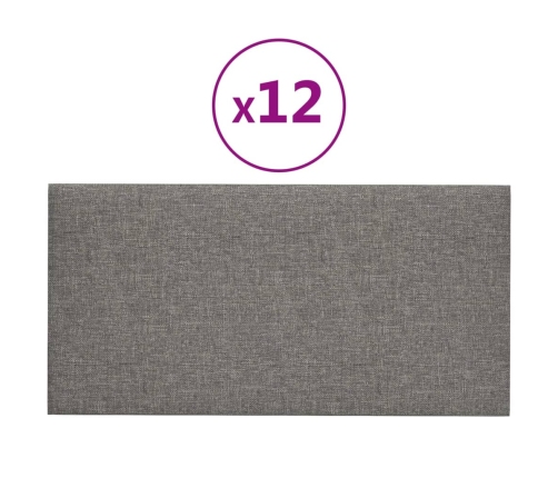 Paneles de pared 12 uds tela gris claro 60x30 cm 2,16 m²