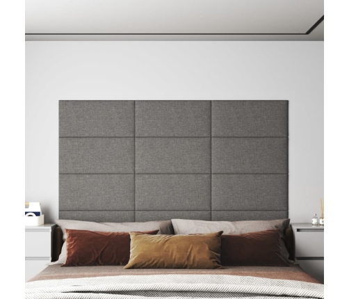 Paneles de pared 12 uds tela gris claro 60x30 cm 2,16 m²