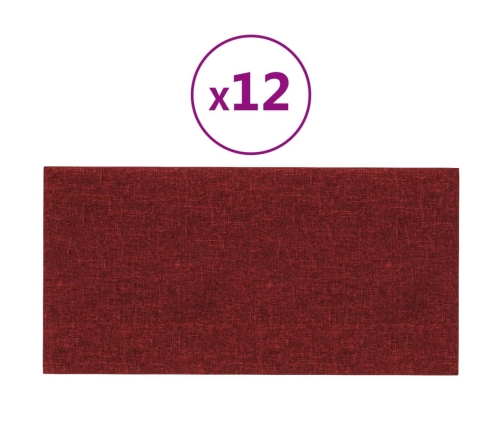 vidaXL Paneles de pared 12 uds tela rojo tinto 60x30 cm 2,16 m²