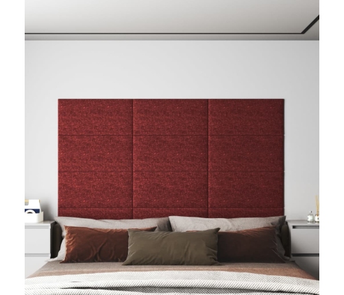 vidaXL Paneles de pared 12 uds tela rojo tinto 60x30 cm 2,16 m²