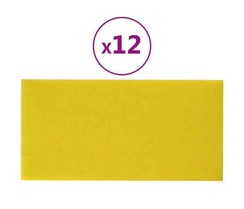 vidaXL Paneles de pared 12 uds tela amarillo claro 60x30 cm 2,16 m²