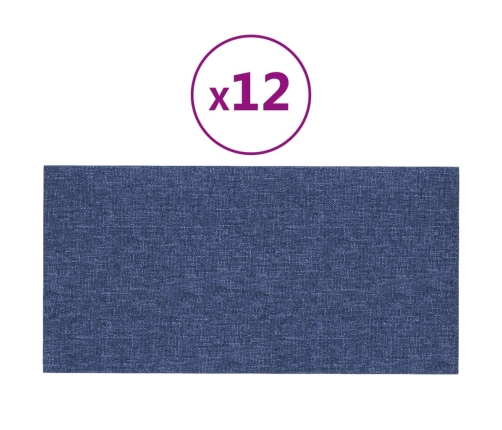 vidaXL Paneles de pared 12 uds tela azul 60x30 cm 2,16 m²