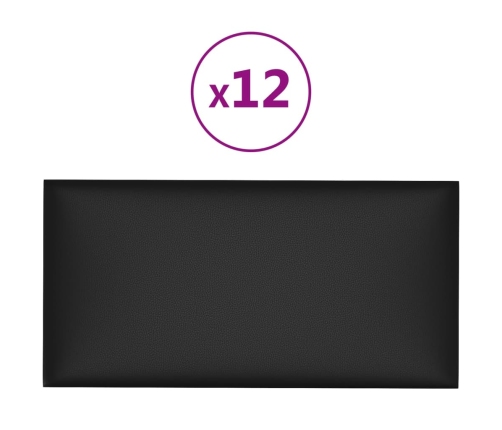 vidaXL Paneles de pared 12 uds cuero sintético negro 60x30 cm 2,16 m²