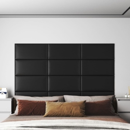 Paneles de pared 12 uds cuero sintético negro 60x30 cm 2,16 m²