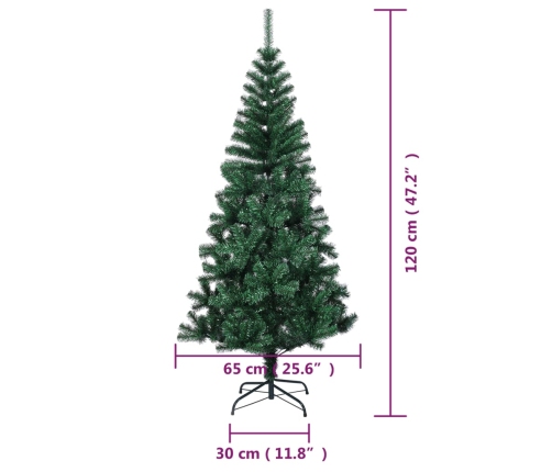 Árbol de Navidad artificial puntas iridiscentes PVC verde 120cm