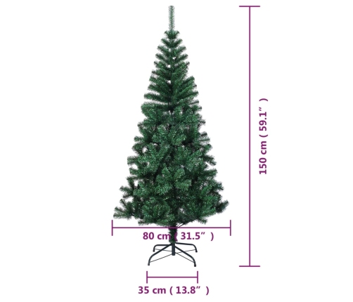 Árbol de Navidad artificial puntas iridiscentes PVC verde 150cm