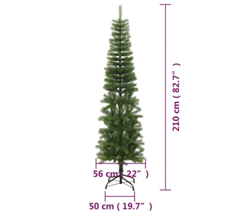 Árbol de Navidad artificial estrecho con soporte PE 210 cm