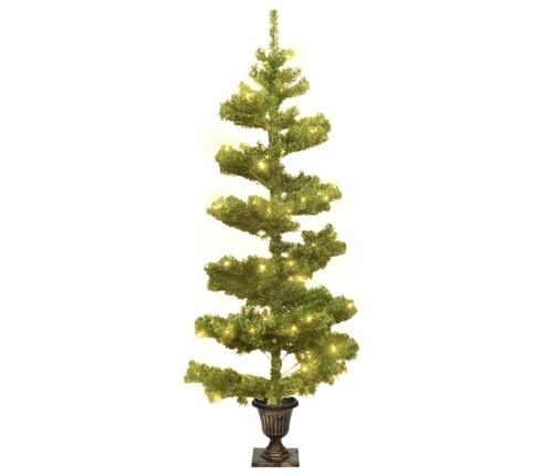 Árbol de Navidad preiluminado con luces y macetero verde 120 cm