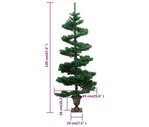 Árbol de Navidad preiluminado con luces y macetero verde 120 cm